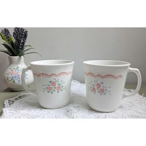 Vintage Corning‎ Ware Mugs Set | Pink Floral Milk Glass | Retro Corelle Cups